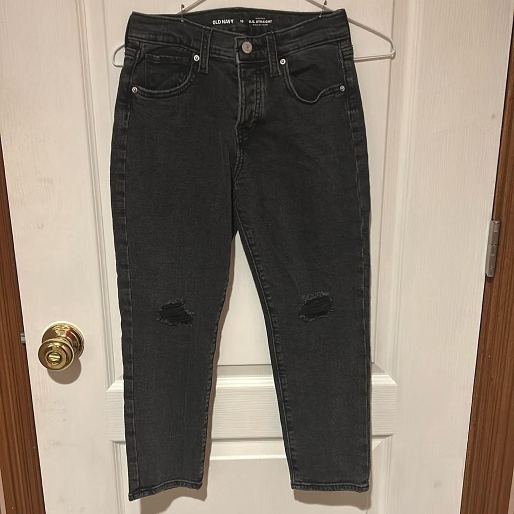 Old Navy Girls Black Wash Jeans, Size 10, Hi-rise, O.G. Straight button fly